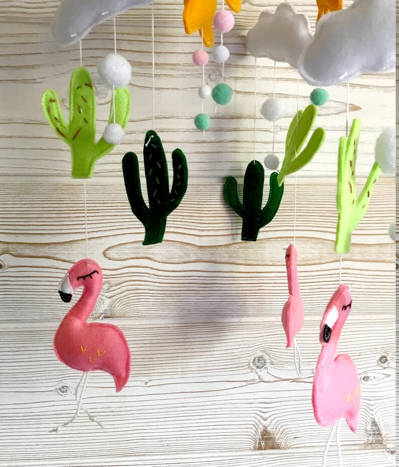 Mobile flamands-roses, stars, clouds and flakes, crib suspension, decoration baby room image 5