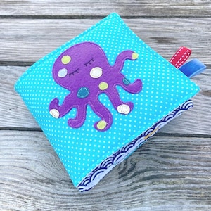 baby fabric book, quiet book, marine animal fabric book, ocean fabric book, baby awakening book