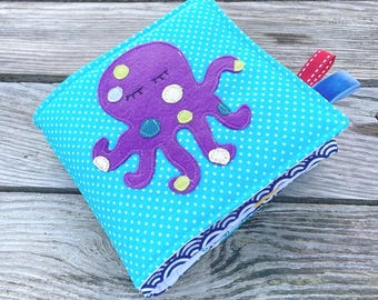 baby fabric book, quiet book, marine animal fabric book, ocean fabric book, baby awakening book