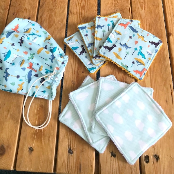 8 washable wipes, reusable wipes, sachet wipes, 8 wipes and its matching bag