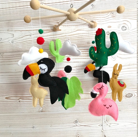 mobile bébé, "animaux des tropiques lamas ", suspension de berceau, déco chambre bébé,  suspension deco, mobile jeux