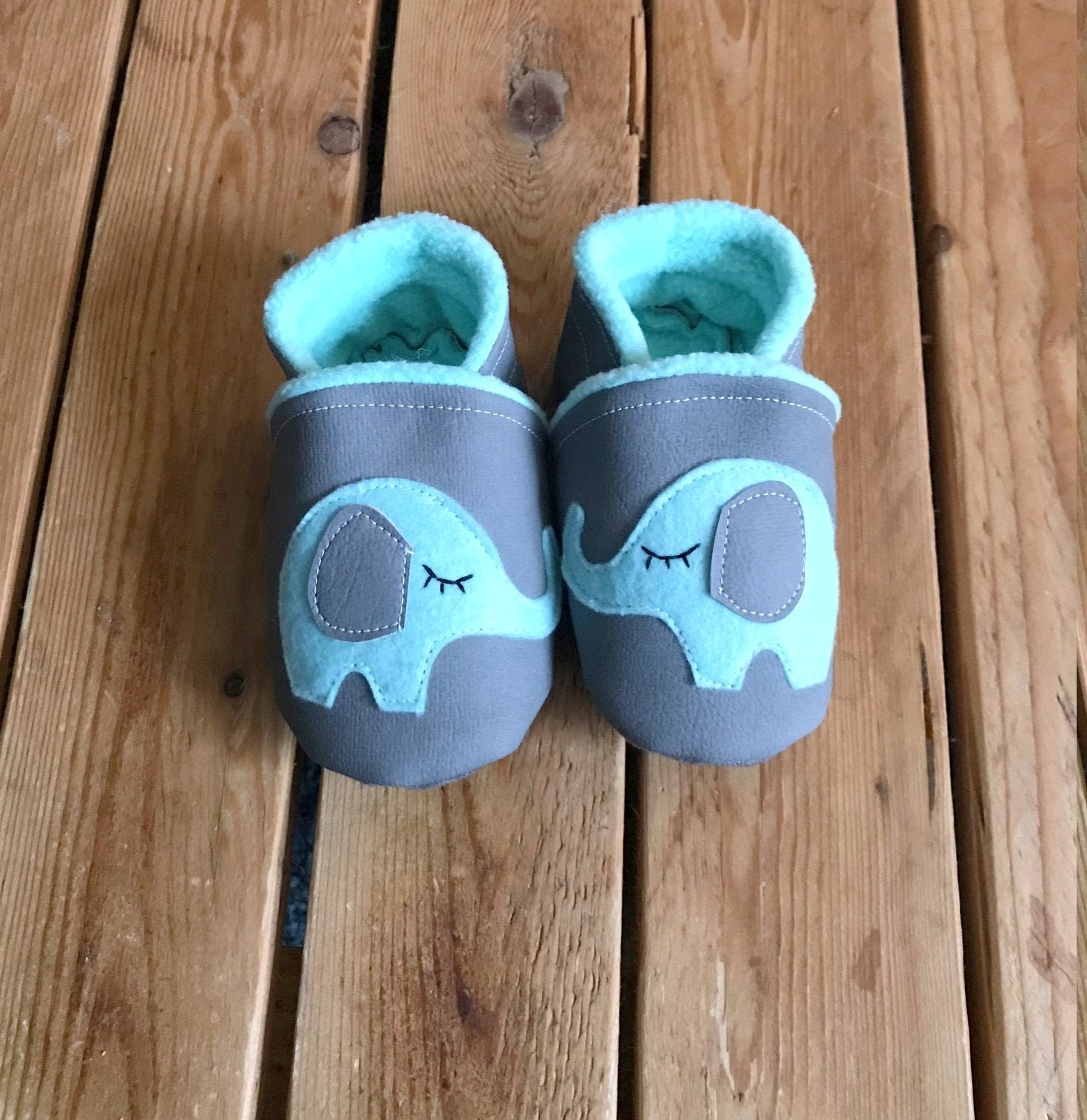 Soft gray slippers baby elephant theme slippers faux leather Etsy