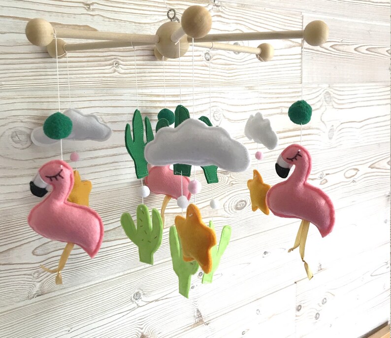 Mobile flamands-roses, stars, clouds and flakes, crib suspension, decoration baby room image 2