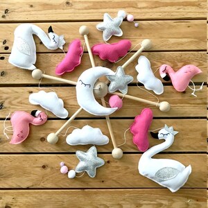 mobile baby, mobile flamingo and swan, mobile cradle girl, mobile princess, toy awakening