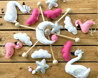 mobile baby, mobile flamingo and swan, mobile cradle girl, mobile princess, toy awakening