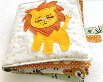 fabric baby book, quiet book, jungle fabric book, savannah fabric book, baby awakening book