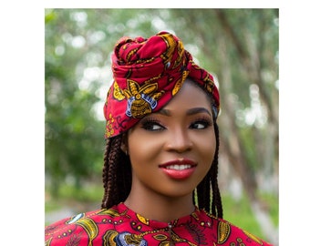 Adanna African Print Headwrap | Ankara  Red Head Scarf | Bold Ankara Turban | Afrocentric Headwrap | African Fashion Accessory