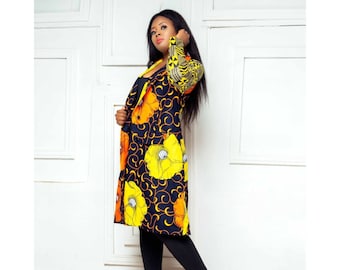 Chaqueta de algodón con estampado africano / Abrigo de manga larga Ankara hecho a mano