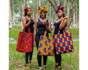 Handmade African Print Tote Bag | Extra Large Cotton Lined Shoulder Bag