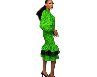African Print Green and Pink Maxi Dress | Ankara Maxi Dres - Etsy