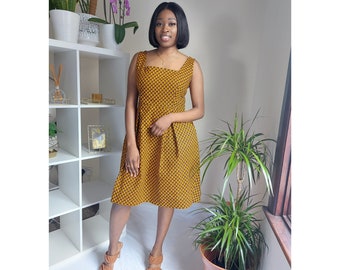 African Print Yellow Dress, Ankara Print outfit, Handmade Sleeveless Party Wear.