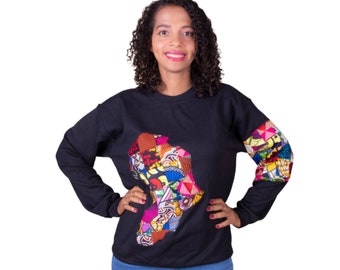 African Print Patchwork Map Sweatshirt | Unisex Ankara Jumper