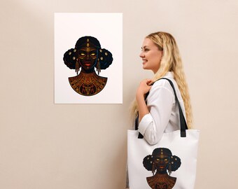 Queen of Kush Tote Bag | Afrocentric Queen Art Bag | African Heritage Shopper | Black Queen Graphic Tote | Cultural Statement Bag