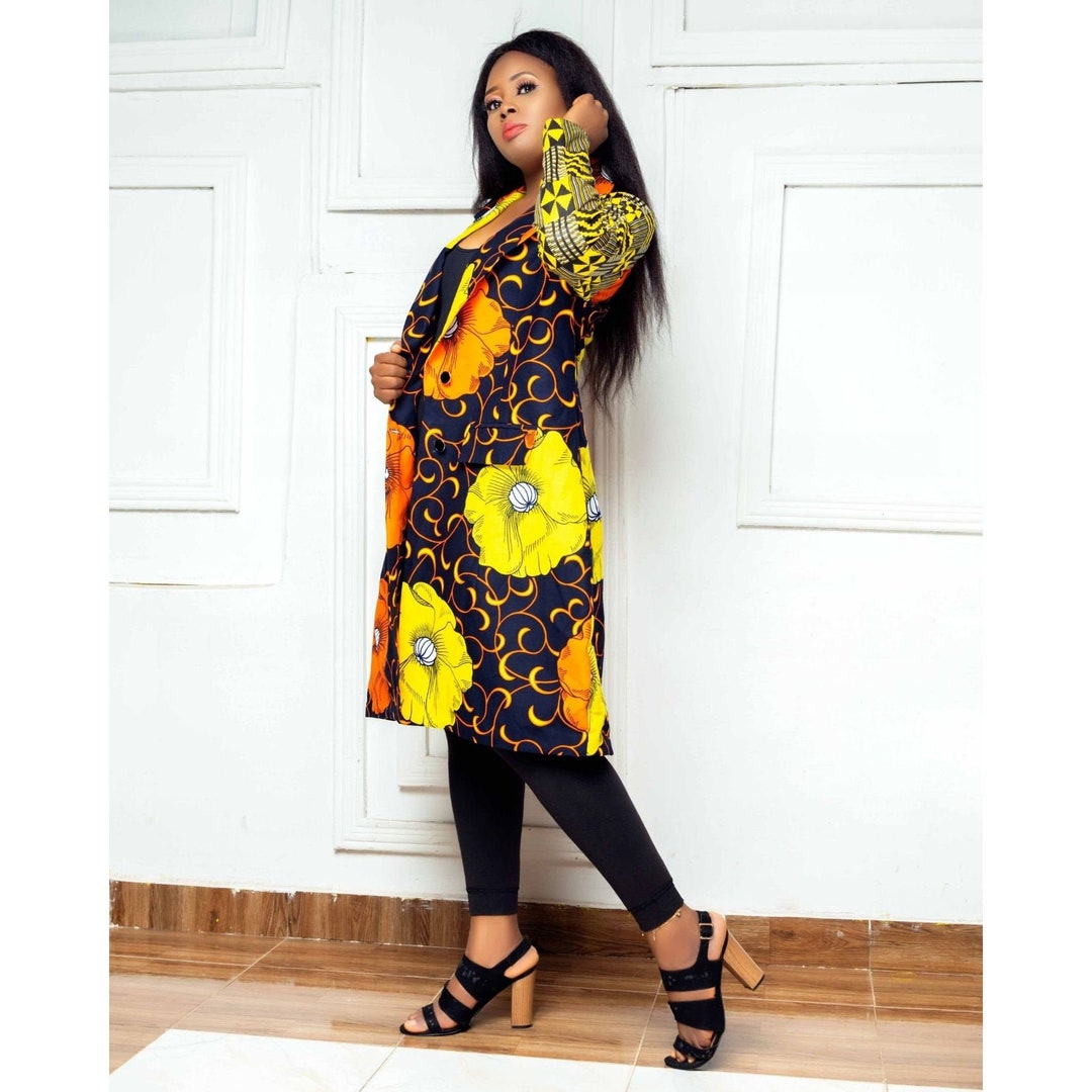 African Print Cotton Jacket | Handmade Ankara Long Sleeve Coat - Etsy