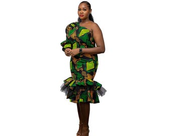 Limited Edition African Print One-Shoulder Dress | Ankara Wedding Guest Outfit | Handmade Couture. Only 1 Piece left (M) New Colours Coming
