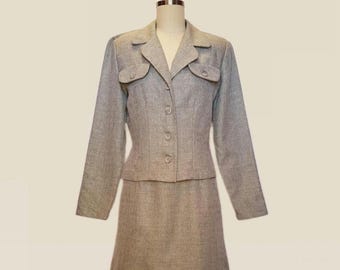 1990's Gray Two Piece Skirt Suit - Vintage Blazer & Skirt Set