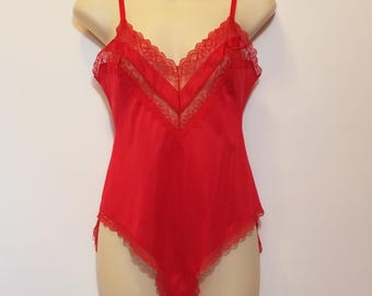 Vintage Vanity Fair Red Lace Teddy Lingerie, Size 32