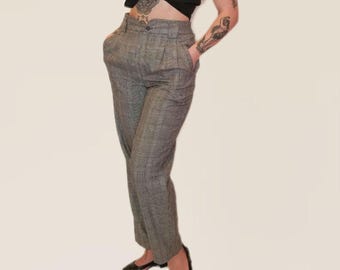 80's does 40's Casablanca Gray Plaid High Waist Tapered Slack Trouser Bottoms Vintage
