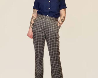 1970s Men's Haggar Plaid Stretch Trousers - Gray Navy White - 36x29