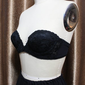 Vintage 50s, black, lace, strapless bra, by Berlei, MINT, size 34C