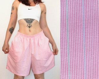 80's Pink Multi Stripe High Waist Mom Shorts w Pockets