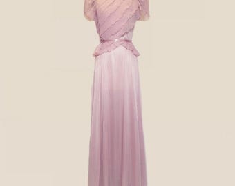 1970's Lilac Ruffled Peplum Maxi Bridesmaid Maxi Dress