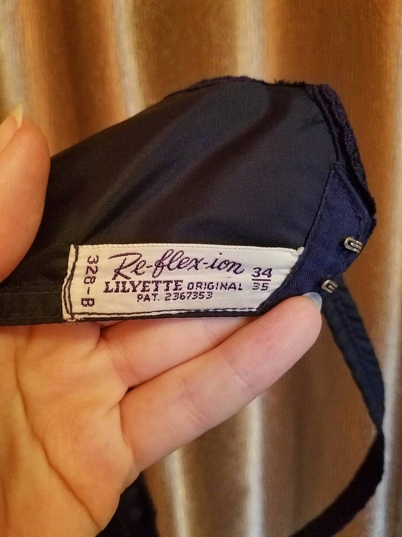 1950/'s 34B Navy Blue Nylon Sheen Bullet Bra by Lillyette Original