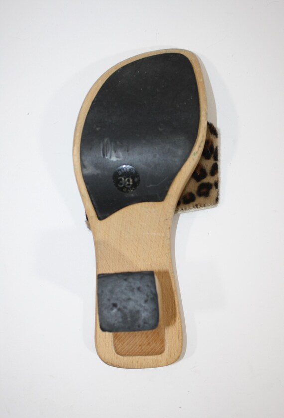 90s Guess Leopard Mules: Fuzzy Y2K Wooden Heel Sa… - image 9