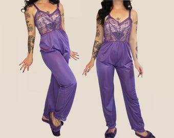1970s Purple Lace Lingerie Jumpsuit
