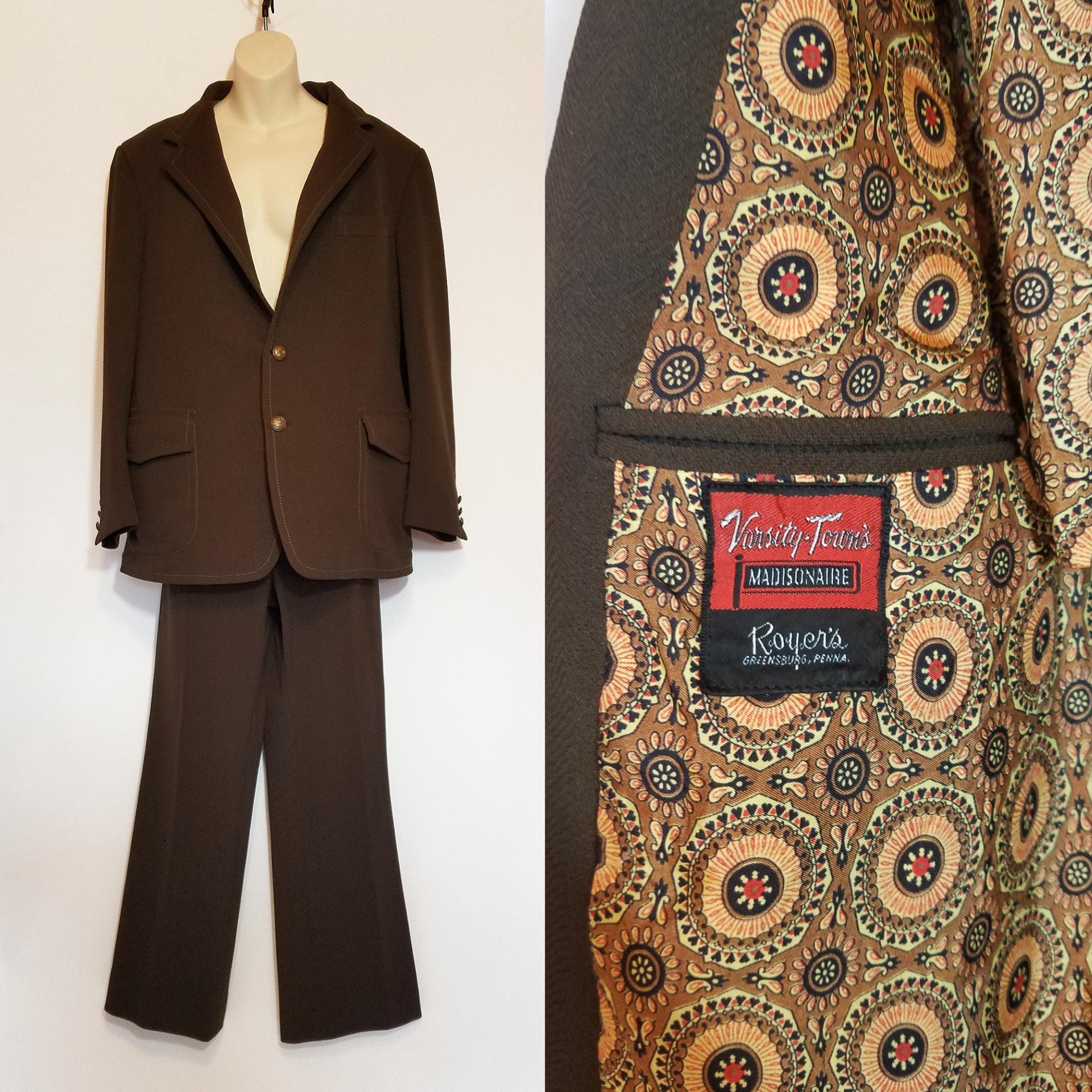 ジャケット・アウター 70s vintage BIG lapel tailored jacket Vintage Leisure Suit Brown Jacket Polyester Wide Collar