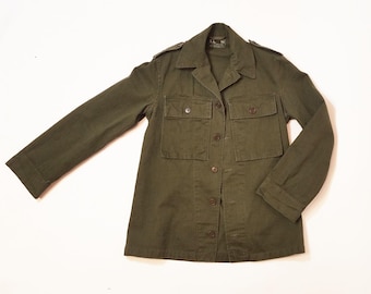 1961 Men's Dutch Army Herringbone Twill Field Jacket | Vintage Military Green Jacket | Nierynck-Holvoet