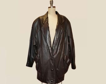 1980's - 90's Wilson's Genuine Leather Deep V Dolman Sleeve Jacket