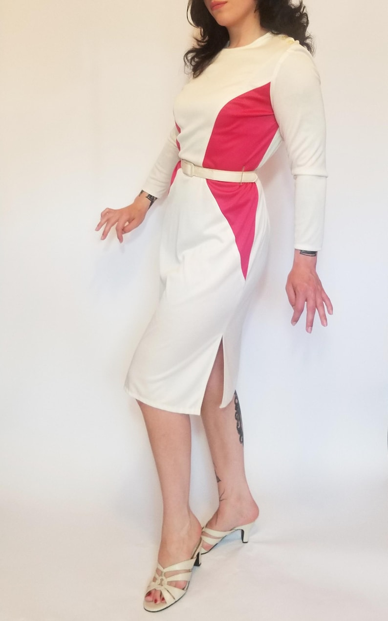 70s - 80's Colorblock Spandex Colorblock Belted Party Dress | Vintage ...