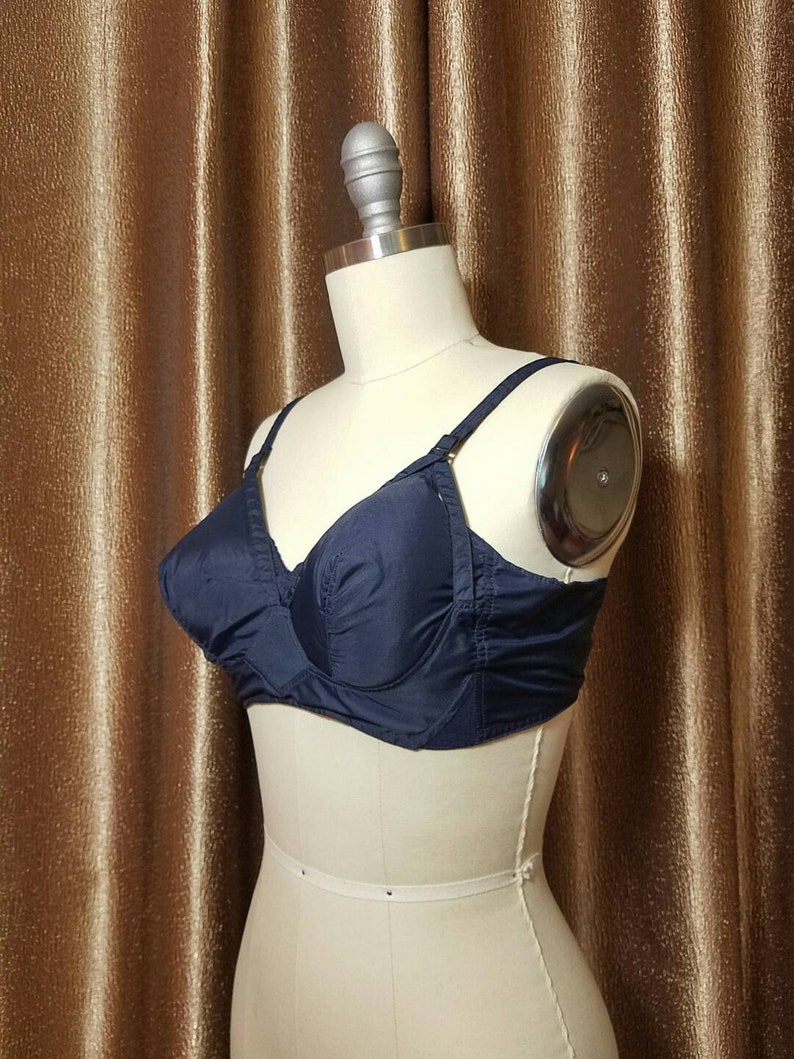 1950/'s 34B Navy Blue Nylon Sheen Bullet Bra by Lillyette Original