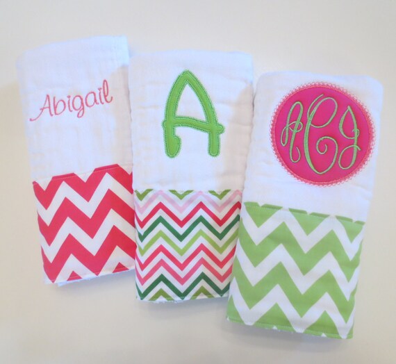 Items similar to Chevron Burp Cloths Personalized Embroidered