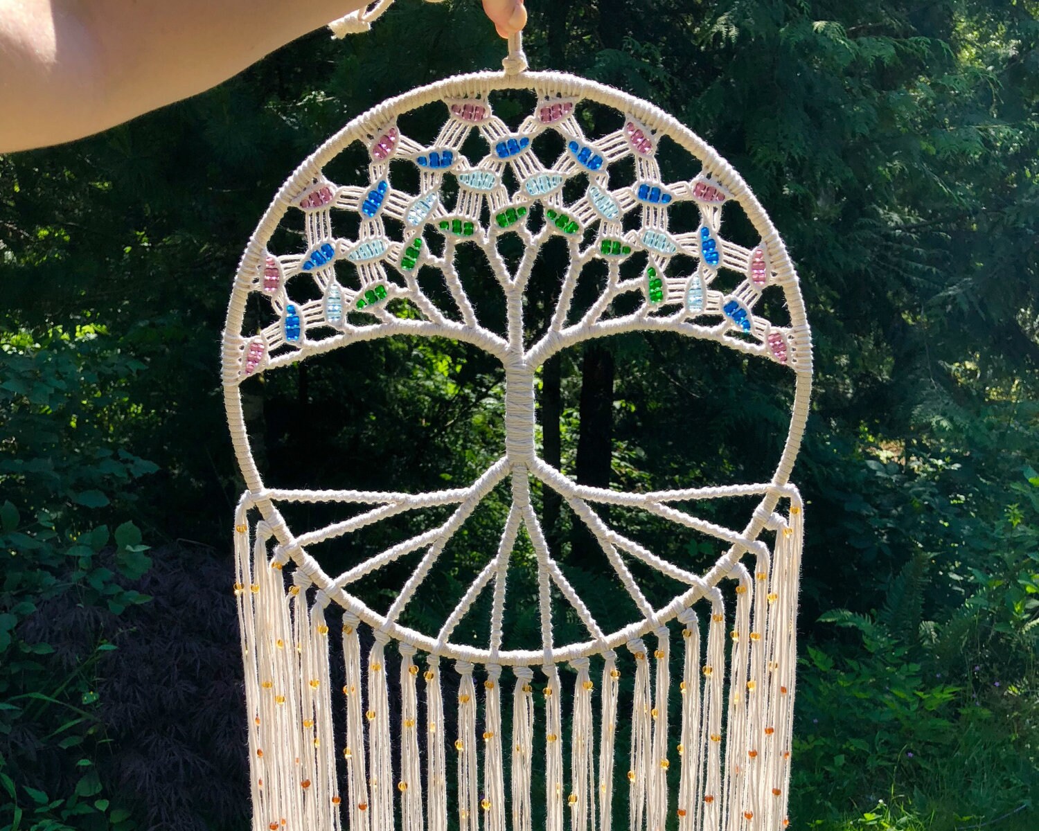 Beaded Tree of Life Macrame Sun Catcher made with Cotton & Etsy