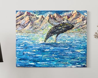 Whale Hello - Original handmade oil painting on stretched canvas