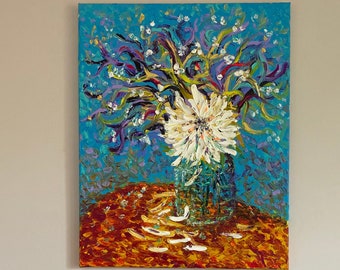 Still life with Chrysanthemum  Original Oil Painting on Canvas