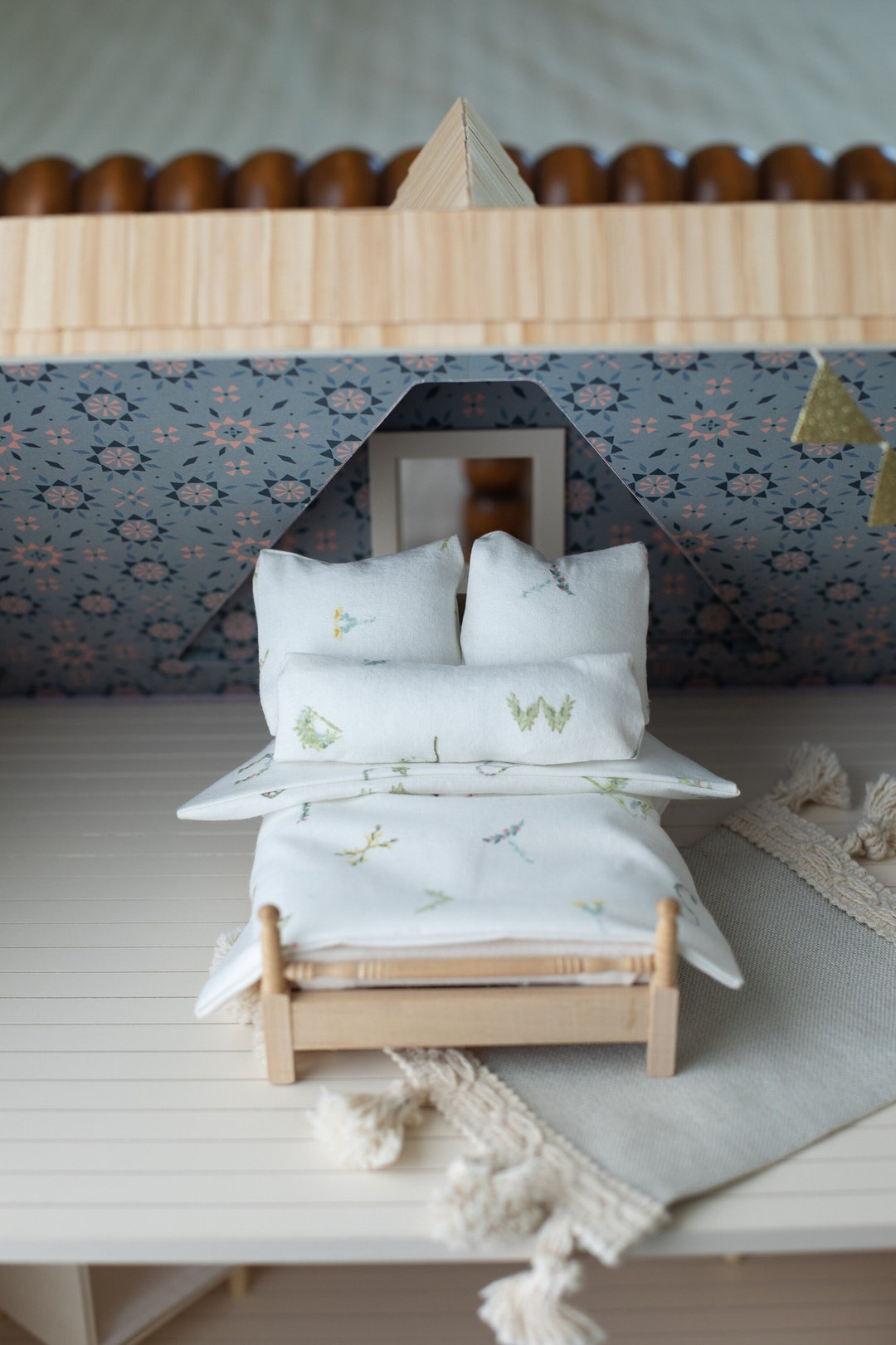 112 Miniature Dollhouse Queen Size Bedding Set, Maileg Dollhouse Home