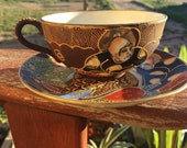 Moriage Satsuma Japanese Teacup, Geisha Teacup, Fine Porcelain Japanese Tea Cup and Saucer, Fine Pircelain Cup Japan, Asian Decor, Japanese