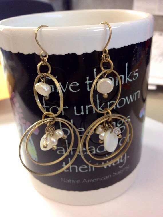 Pearl Golden Hoops and Mother of Pearl drop earrin