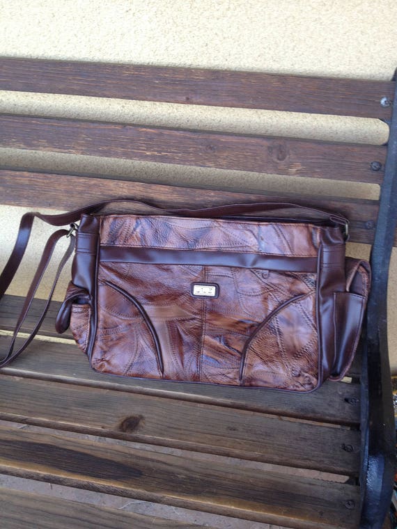 Brown Patchwork Bag, Leather Patchwork Handbag, Br
