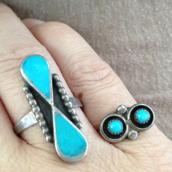 Turquoise Ring, Turquoise Double Stone Ring, Silve