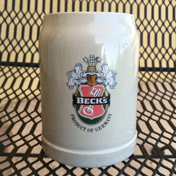 German Beer Stein, Becks Beer Mug, Becks Tankard, German Beer Mug, Beer Tankard, West Germany Mug, Stoneware Tankard, Man Cave Bar Decor