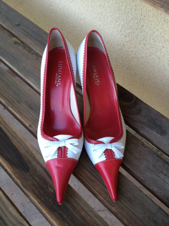 red and white shoes heels