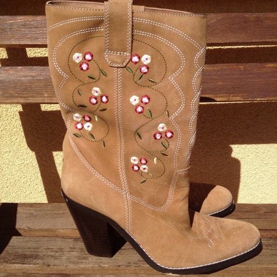 Brown Leather Boots, Suede Boots, Embroidered Boo