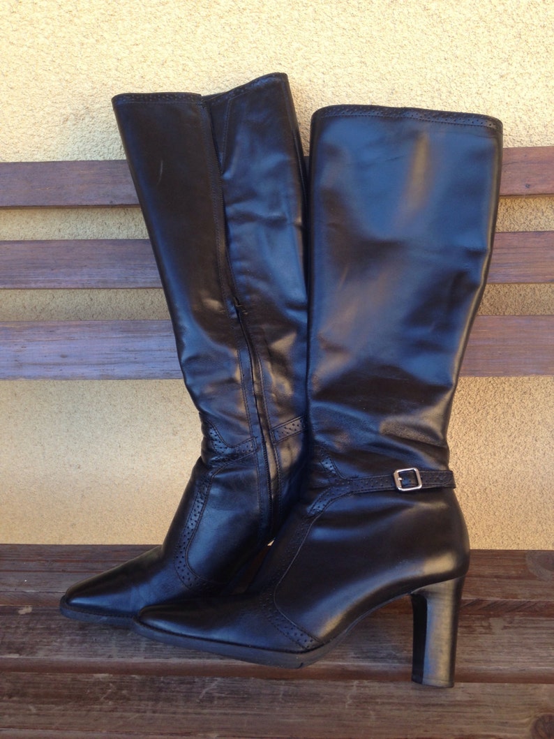 ladies tan leather knee high boots