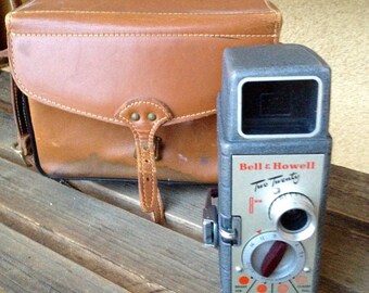 Bell And Howell Camera, Bell & Howell Two Twenty 220 Movie Camera With Leather Case, 1950 Vintage Bell and Howell Camera, Home Movies Camera