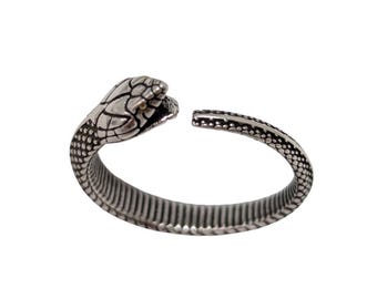 Vintage Snake Ring - Adjustable Silver Serpent Ring with Detailed Scales