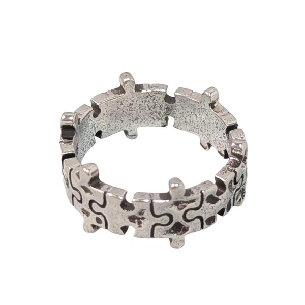 Anillo rompecabezas de plata de ley: banda de unidad entrelazada ajustable